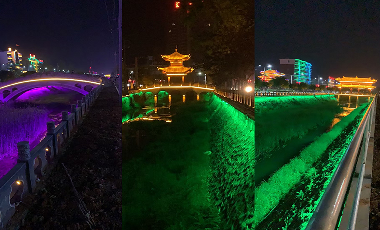 大冶市 还地桥镇 镇政府主干道 河道全长3公里  夜景亮化工程