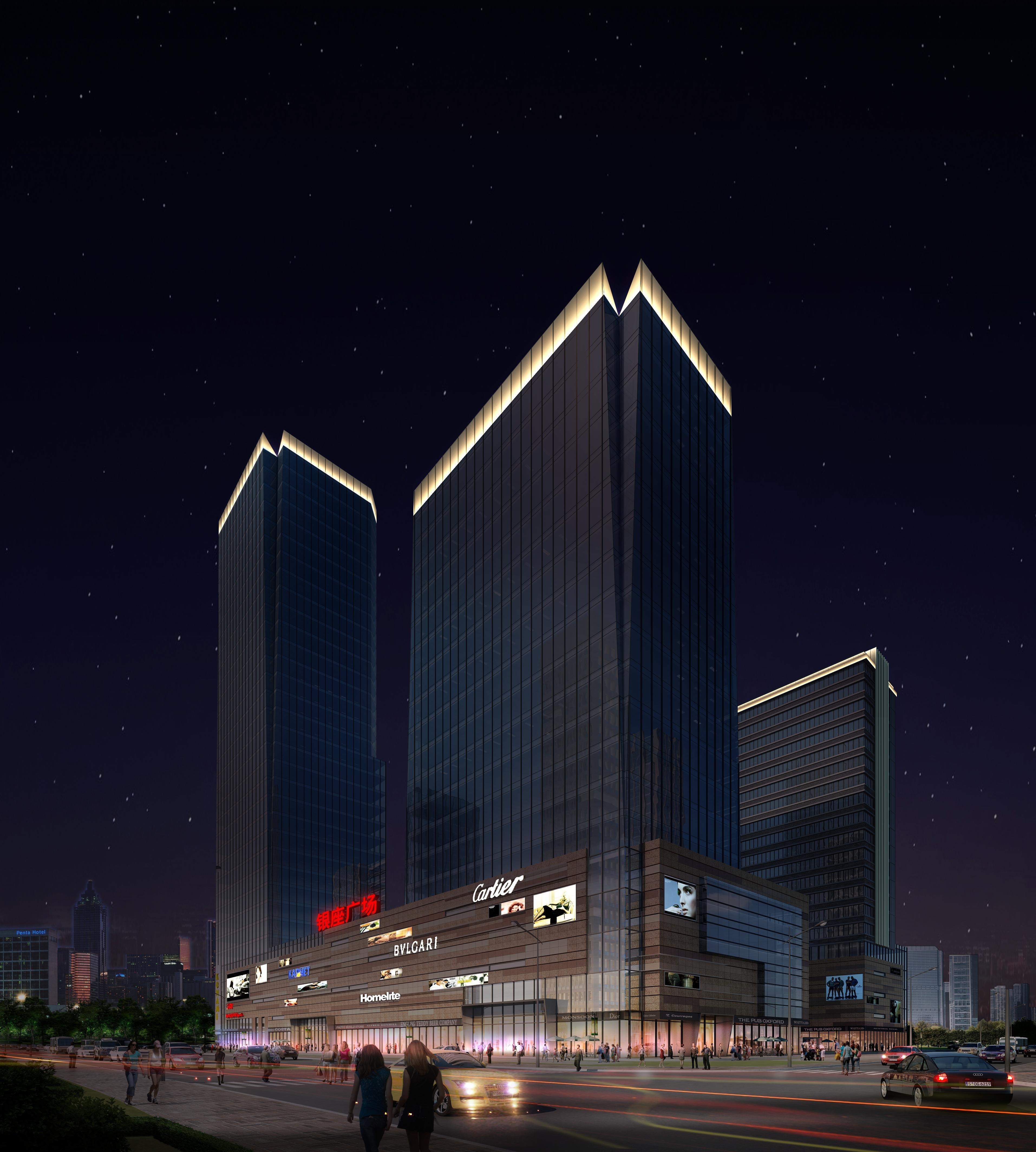 驻马店银座广场夜景灯光亮化效果图第4张