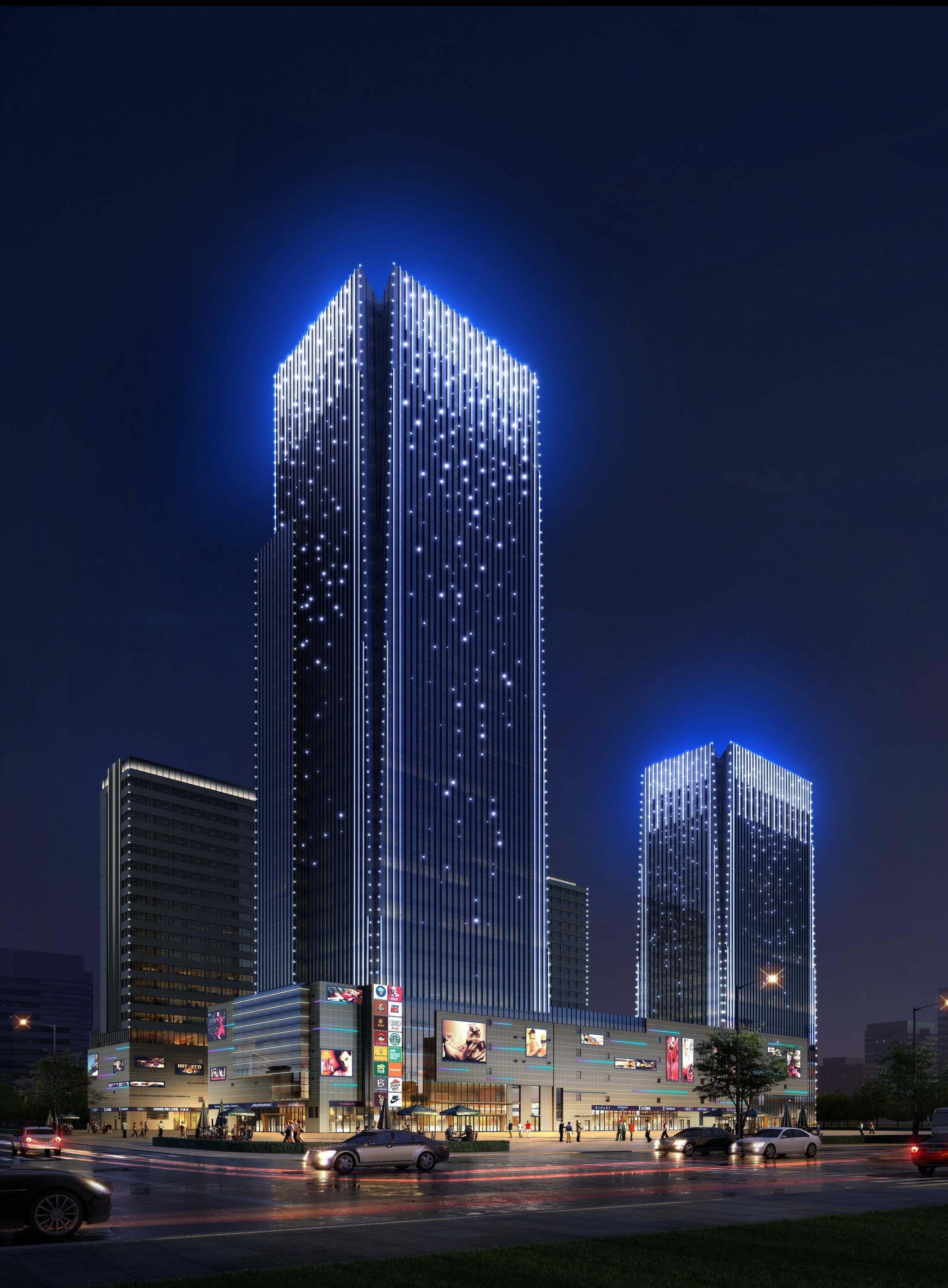驻马店银座广场夜景灯光亮化效果图第6张