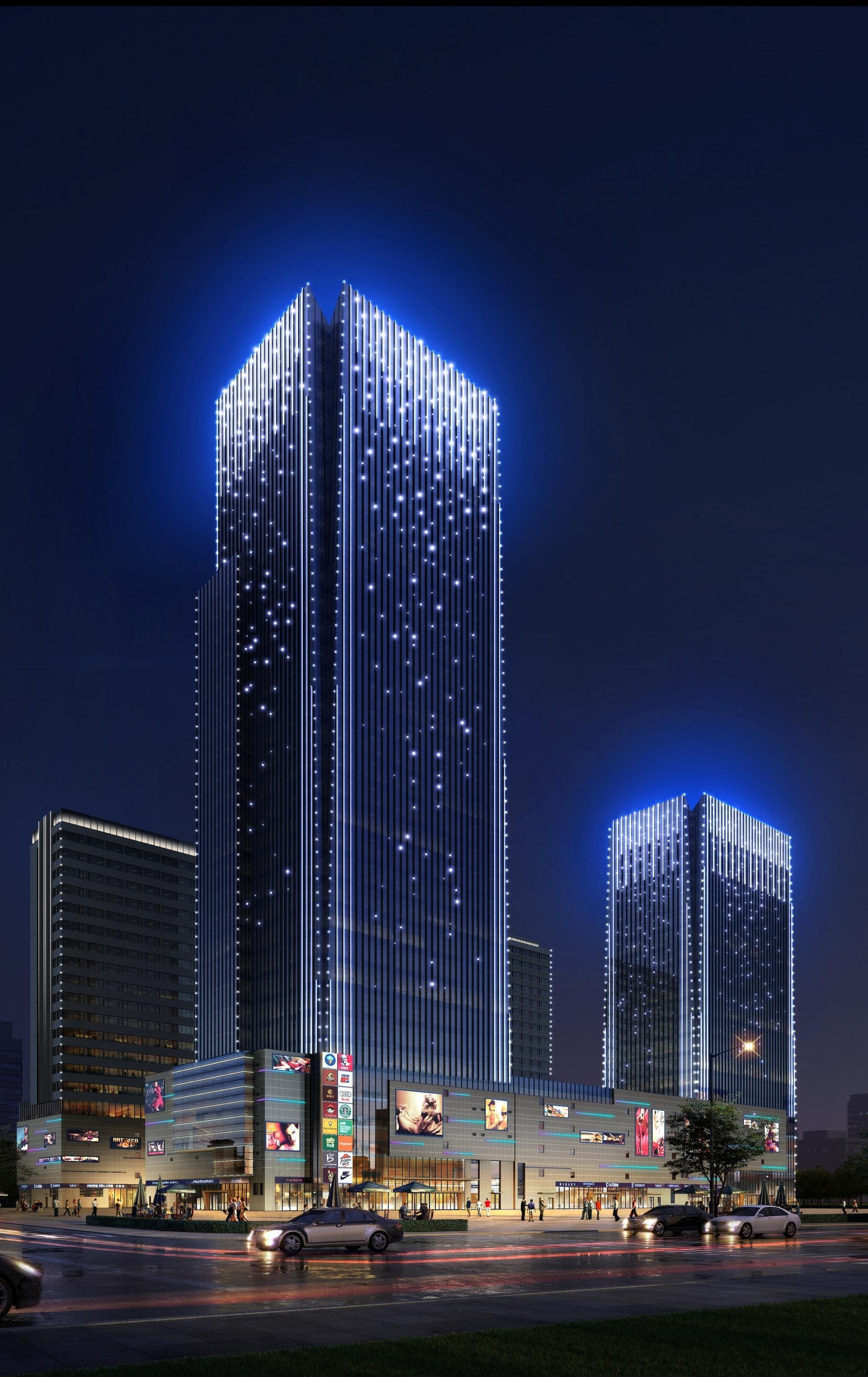 驻马店银座广场夜景灯光亮化效果图第7张